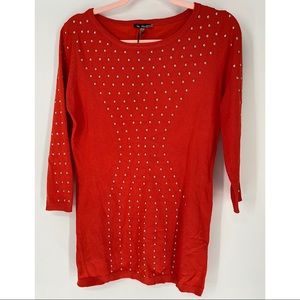 VILA MILANO Studded Tunic Sweater Orange Large New